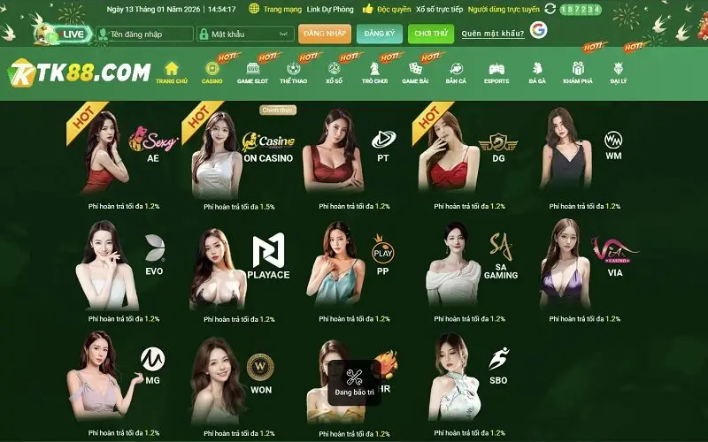 TK88 - Link Vào Trang Chủ TK 88 Mới Ưu Đãi Khủng 23 Các sảnh game casino tại TK88